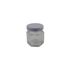 FRASCO DE VIDRIO HEXAGONAL MINI CON TAPA METÁLICA