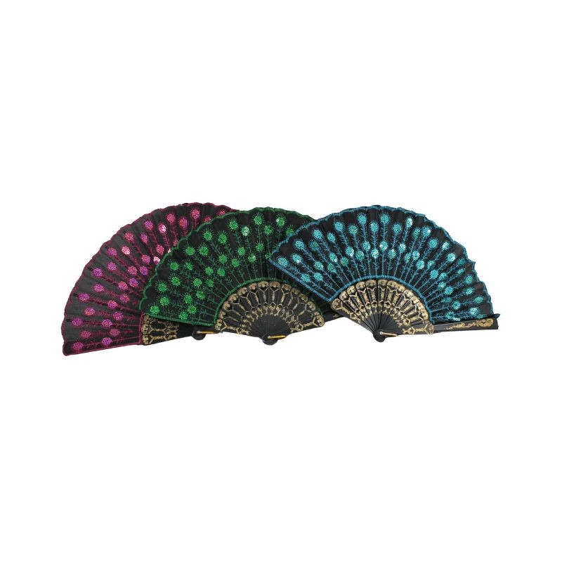 ABANICO DE PLÁSTICO NEGRO CON LENTEJUELAS