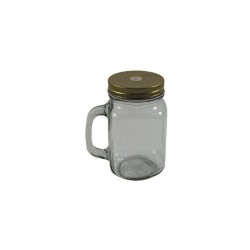 TARRO DE VIDRIO CON TAPA METÁLICA PARA POPOTE DORADO