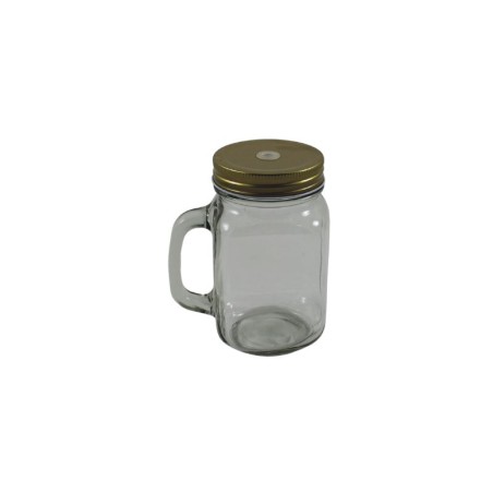 TARRO DE VIDRIO CON TAPA METÁLICA PARA POPOTE DORADO