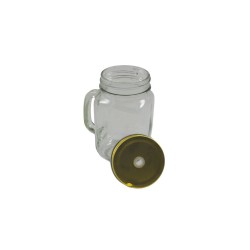 TARRO DE VIDRIO CON TAPA METÁLICA PARA POPOTE DORADO
