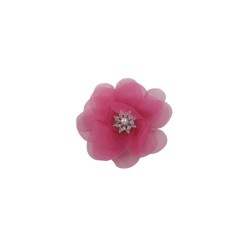 FLOR ORGANZA FUCSIA CON CENTRO PERLA