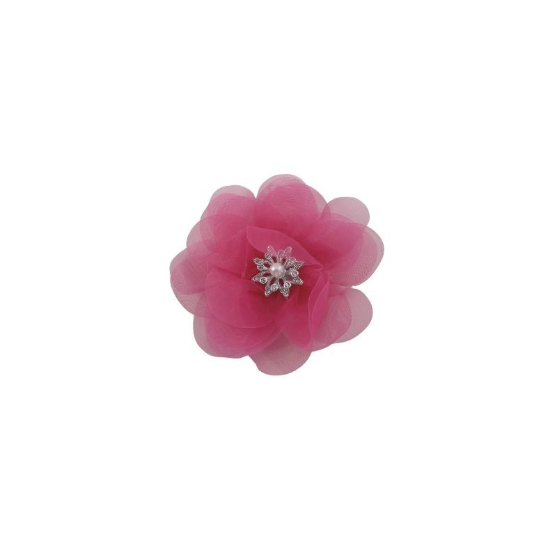 FLOR ORGANZA FUCSIA CON CENTRO PERLA