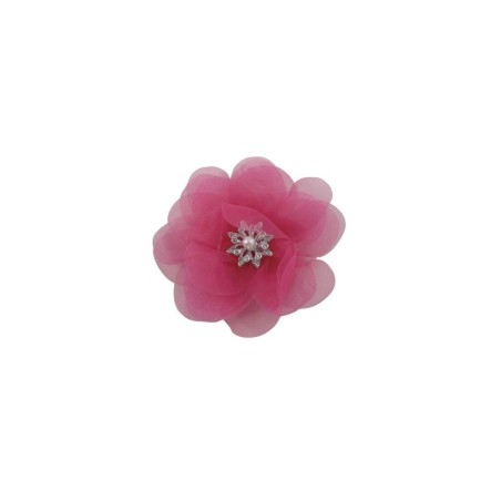 FLOR ORGANZA FUCSIA CON CENTRO PERLA