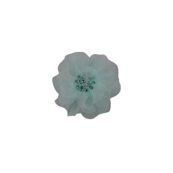 FLOR ORGANZA AQUA CON CENTRO PERLA