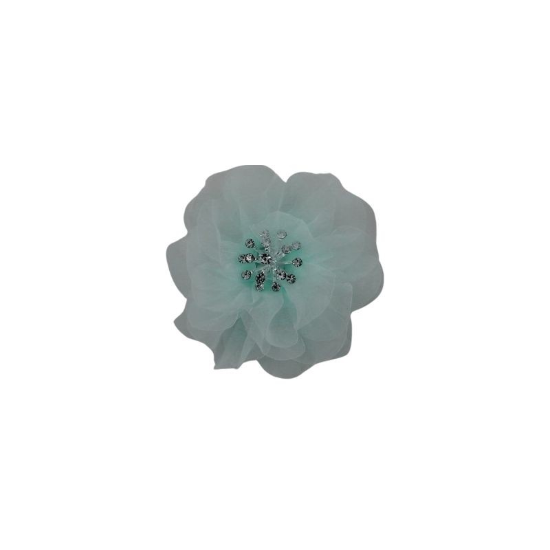 FLOR ORGANZA AQUA CON CENTRO PERLA
