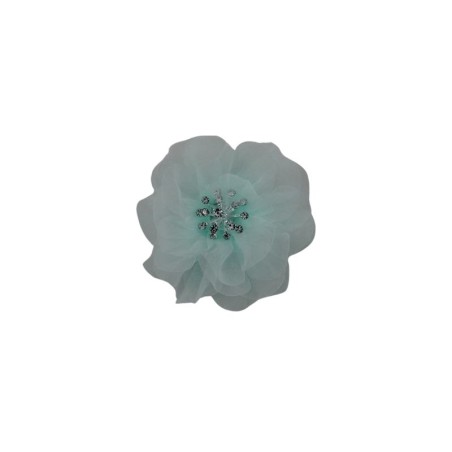FLOR ORGANZA AQUA CON CENTRO PERLA