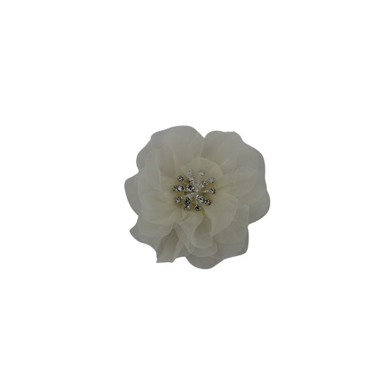FLOR ORGANZA BEIGE CON CENTRO PERLA