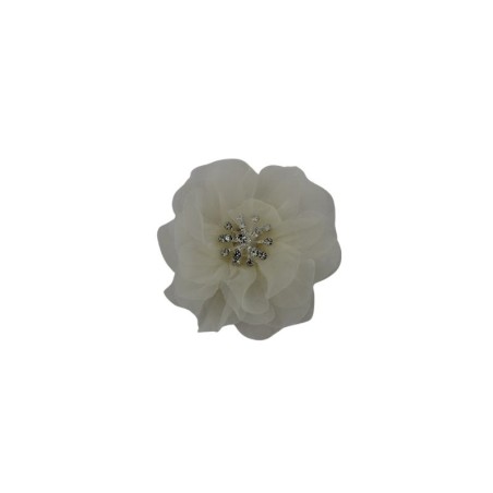 FLOR ORGANZA BEIGE CON CENTRO PERLA