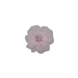 FLOR ORGANZA ROSA CON CENTRO PERLA