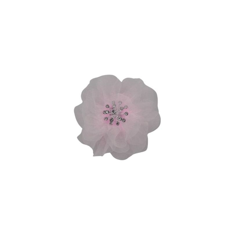 FLOR ORGANZA ROSA CON CENTRO PERLA