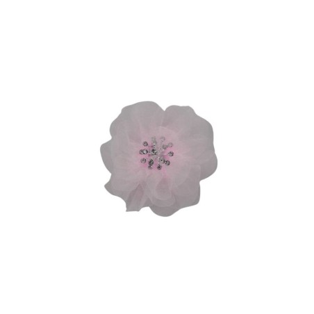 FLOR ORGANZA ROSA CON CENTRO PERLA