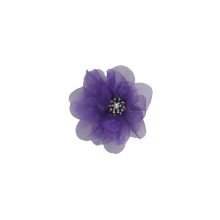 FLOR ORGANZA MORADO CON CENTRO PERLA