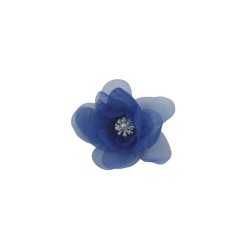 FLOR ORGANZA AZUL REY CON CENTRO PERLA