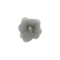FLOR ORGANZA PLATA CON CENTRO PERLA