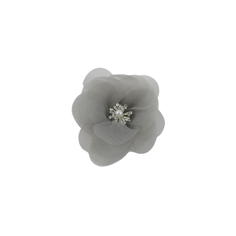 FLOR ORGANZA PLATA CON CENTRO PERLA