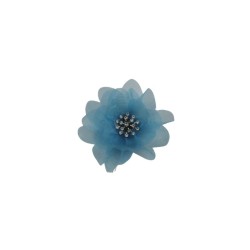 FLOR ORGANZA TURQUESA CON CENTRO PERLA