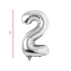 GLOBO 32 METÁLICO NÚMERO 2 PLATA