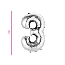 GLOBO 32 METÁLICO NÚMERO 3 PLATA