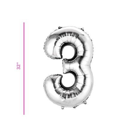 GLOBO 32 METÁLICO NÚMERO 3 PLATA
