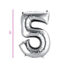 GLOBO 32 METÁLICO NÚMERO 5 PLATA