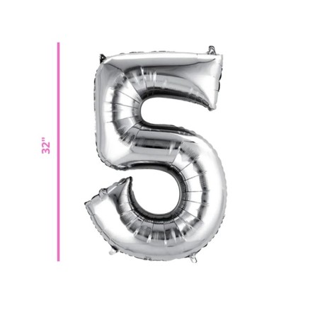 GLOBO 32 METÁLICO NÚMERO 5 PLATA