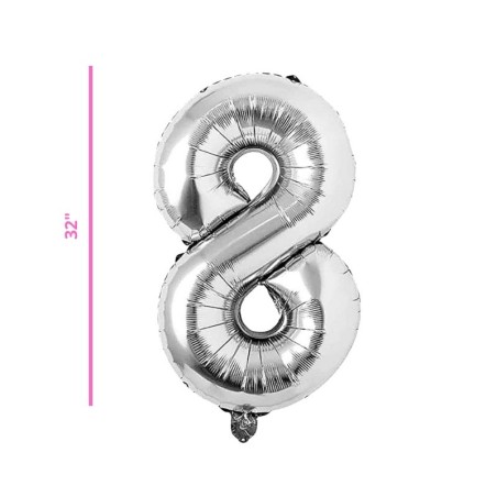GLOBO 32 METÁLICO NÚMERO 8 PLATA