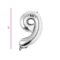 GLOBO METÁLICO NÚMERO 9 PLATA