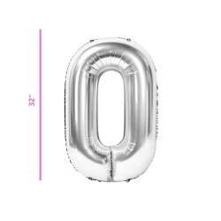 GLOBO 32 METÁLICO NÚMERO  0 PLATA