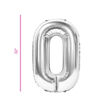 GLOBO 32 METÁLICO NÚMERO  0 PLATA