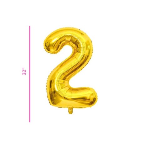 GLOBO 32 METÁLICO NÚMERO 2 ORO