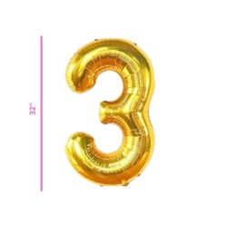 GLOBO 32 METÁLICO NÚMERO  3 ORO