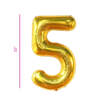 GLOBO 32 METÁLICO NÚMERO 5 ORO