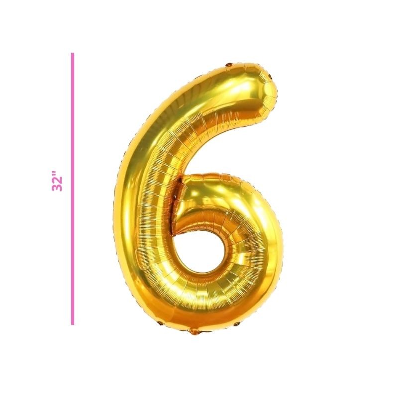 GLOBO 32 METÁLICO NÚMERO 6 ORO