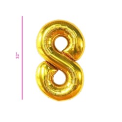 GLOBO 32 METÁLICO NÚMERO 8 ORO