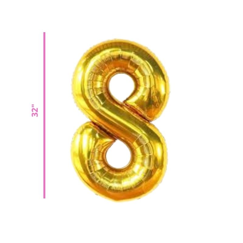 GLOBO 32 METÁLICO NÚMERO 8 ORO