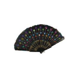 ABANICO DE PLÁSTICO NEGRO CON LENTEJUELAS