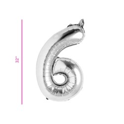 GLOBO 32 METÁLICO NÚMERO 6 PLATA