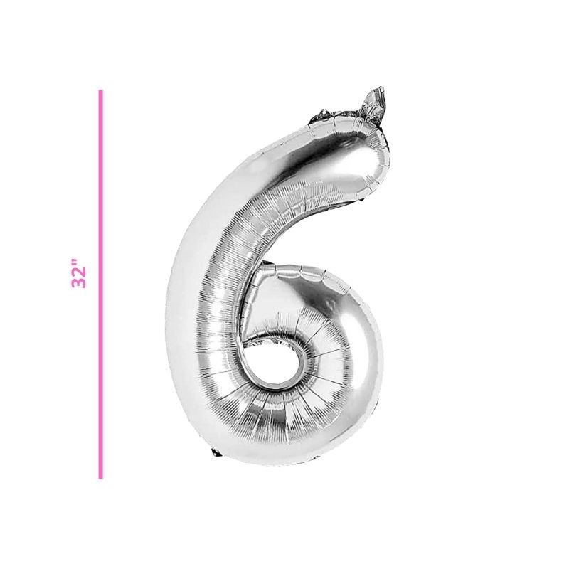 GLOBO 32 METÁLICO NÚMERO 6 PLATA