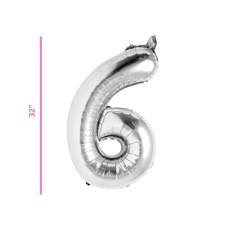 GLOBO 32 METÁLICO NÚMERO 6 PLATA