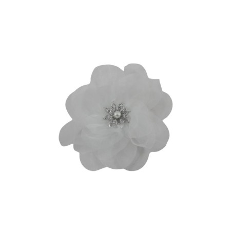 FLOR ORGANZA BLANCO CON CENTRO PERLA