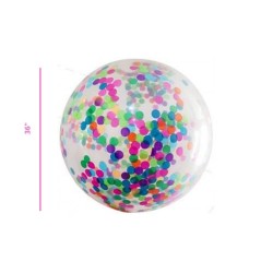 GLOBO DE LATEX NUM 36 TRANSPARENTE CON CONFETTI