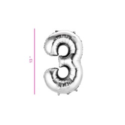 GLOBO 13 METÁLICO NÚMERO 3 PLATA