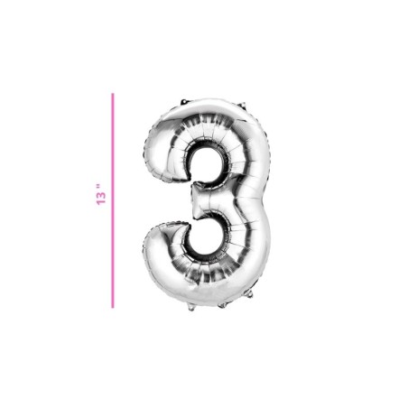 GLOBO 13 METÁLICO NÚMERO 3 PLATA