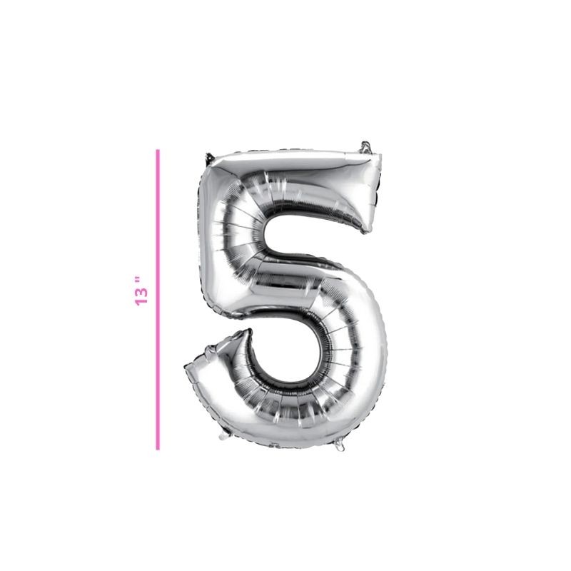 GLOBO 13 METÁLICO NÚMERO 5 PLATA