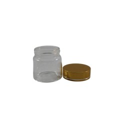 FRASCO DE VIDRIO DE 2X1.85 CON TAPA METÁLICA DORADA
