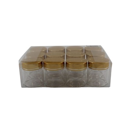 FRASCO DE VIDRIO DE 2X1.85 CON TAPA METÁLICA DORADA