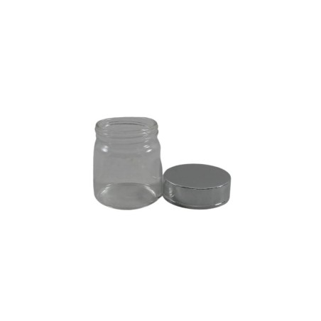 FRASCO DE VIDRIO DE 2X1.85 CON TAPA METÁLICA PLATA