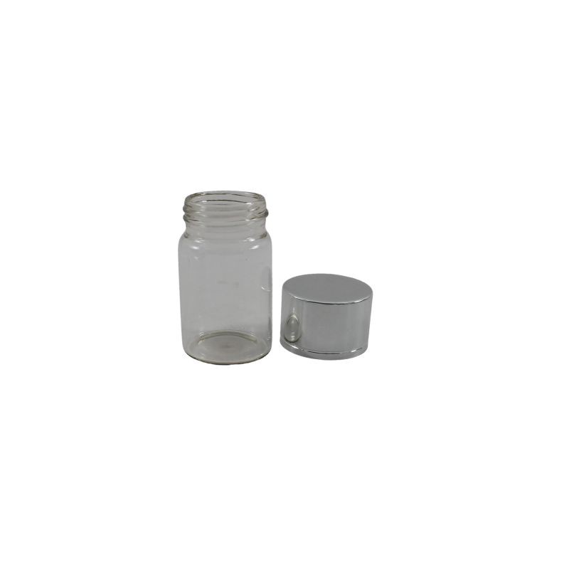 FRASCO DE VIDRIO DE 2X1.2 CON TAPA METÁLICA PLATA