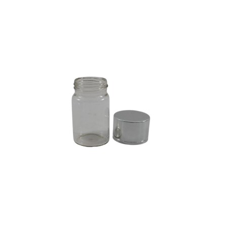 FRASCO DE VIDRIO DE 2X1.2 CON TAPA METÁLICA PLATA